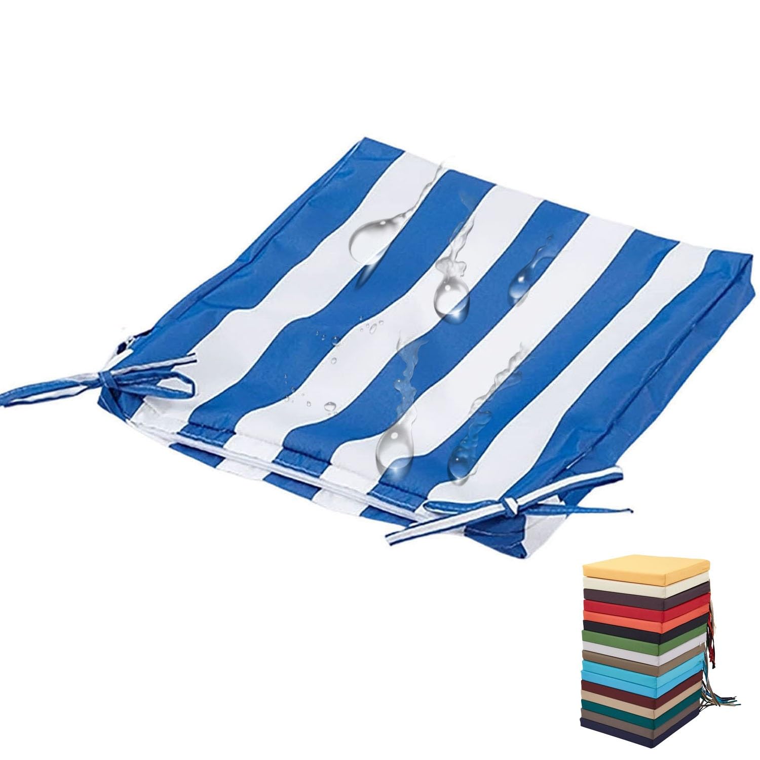 PLCIVSA Outdoor Seat Cushion Covers Waterproof with Zipper,Replacement Outdoor Patio Chair Cushion Slipcover 60x60cm 50x50cm Chair Pads Covers for Garden Rattan Furnitur(Blue white,47x40x10cm)