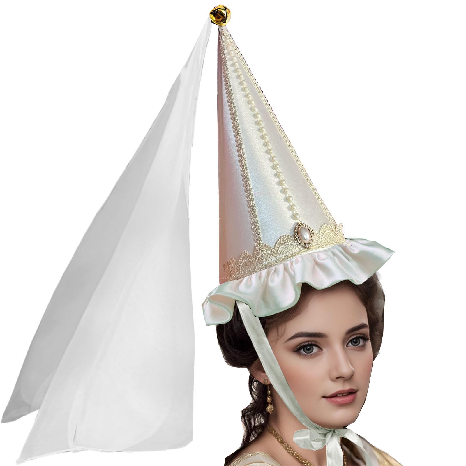 Unykaflor Womens Medieval Hennin Hat with Veil,Cone Pointy Hat for Halloween Christmas Renaissance Costume Party โ image 1