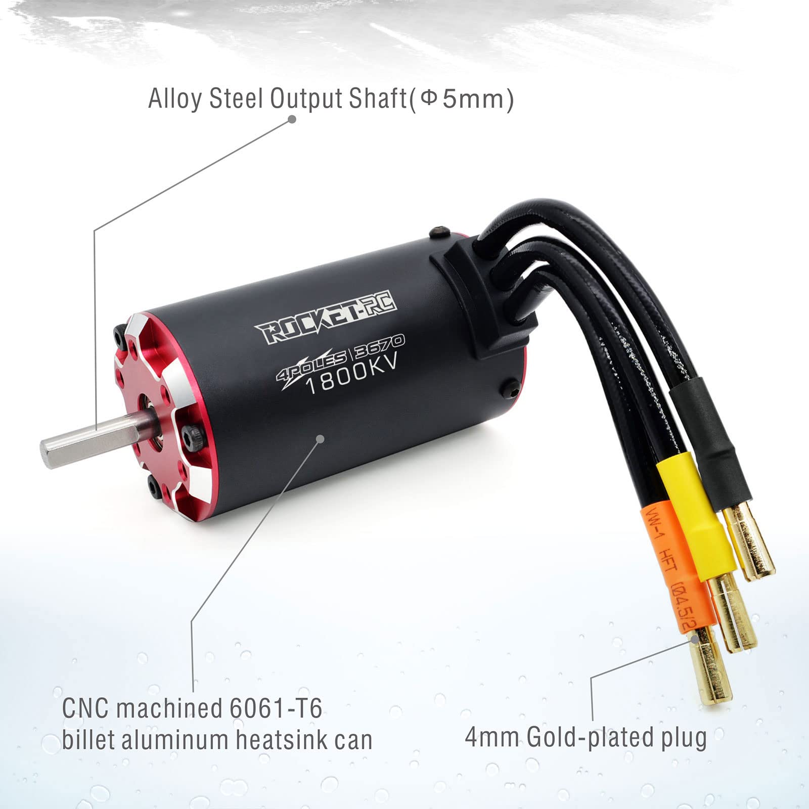 Supersonic 3670 1800KV - Motor impermeable sin escobillas de 4 polos, sensor de temperatura integrado y puerto de sensor para coche RC 1/8 1/10