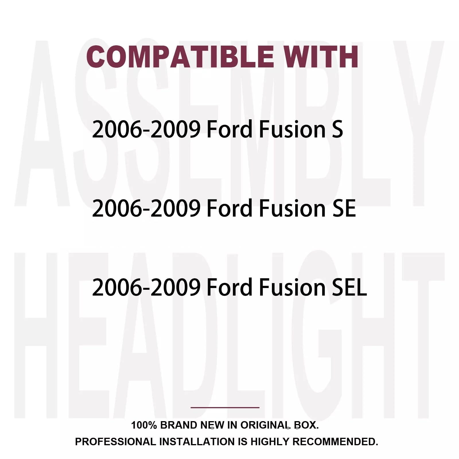 Pair Headlights Assembly Set For 2006 2007 2008 2009 Pre-facelift Ford Fusion S SE SEL Plus Sedan Replacement Headlamps Black Housing Clear Lens Driver and Passenger side FO2502219 FO2503219(LH&RH)