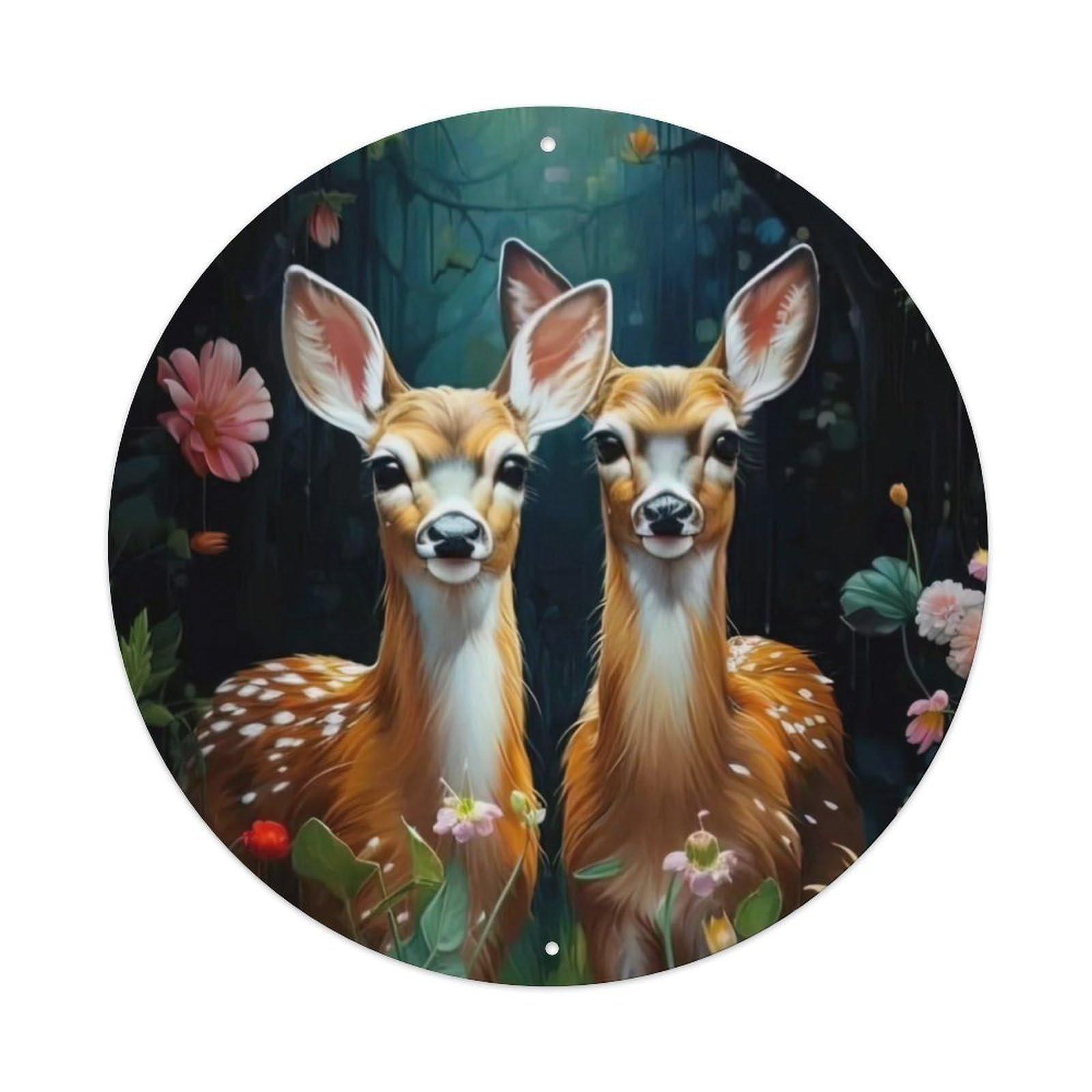 Animal Artwork Two Sika Deer in The Forest Vintage Metal Tin Sign Plaque Wall Decor for Cafe, Club Bar, Office, Garden Metal Poster 8x8Inch