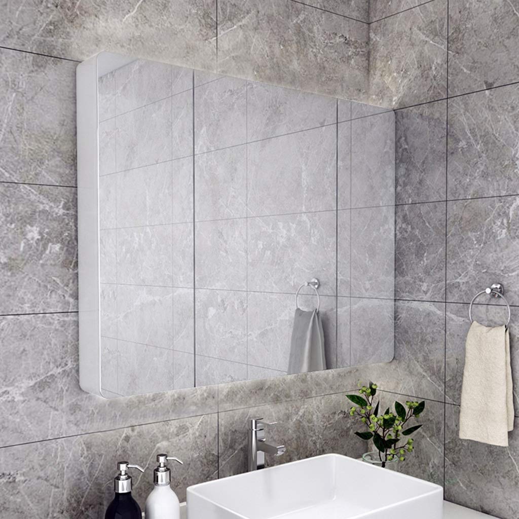 Spiegelschränke für Badezimmer, an der Wand montierter Badezimmerspiegel mit Regal, an der Wand montierte Aufbewahrungsspiegelbox (Farbe: Weiß, Größe: 60 x 80 cm)