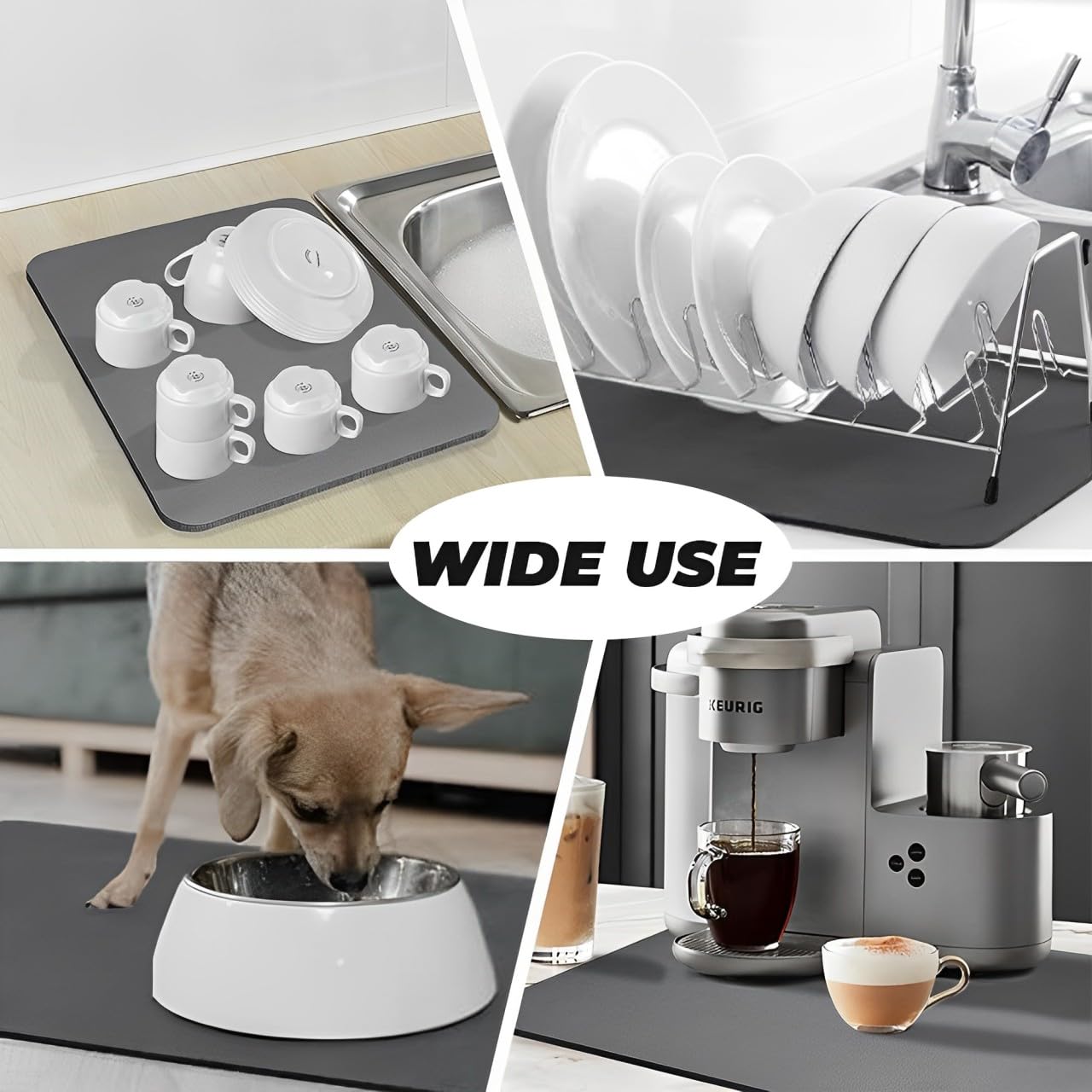 ZOFUN Lot De 2 Tapis D'égouttement Pour Vaisselle, 50 X 60 Cm, Tapis D'égouttement Pour évier, Machine à Café, Tapis De Séchage Absorbant Pour Cuisine, Comptoir, Bar (noir