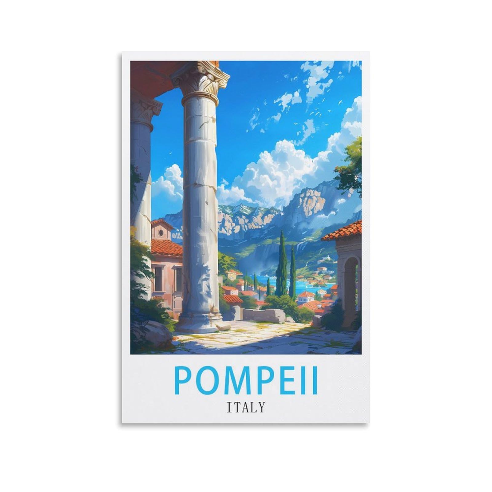 Fuudang Unframe-Style Pompeii Italy Vintage Travel Poster 08X12inch(20X30cm) Canvas Art Poster And Wall Art Picture Print Modern Family Bedroom Decor Posters