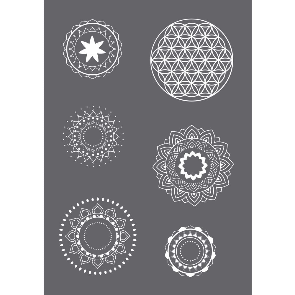 Rayher Colourless 45133000 Set Of Mask Stencil And Craft Squeegee For Paper Crafts, Card Making And Painting, Reusable Silk Screen Template With Mandala Designs, 14.8X21cm