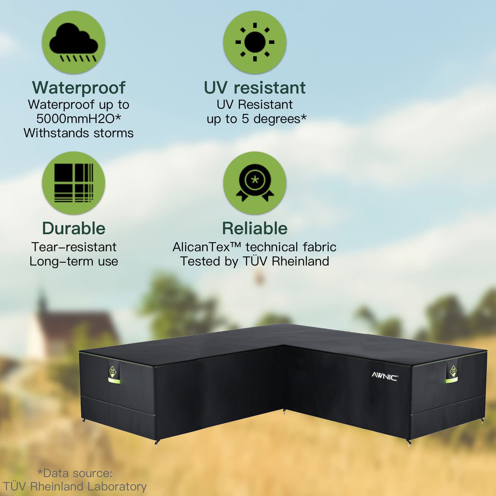 Housse De Canapé Extérieur 2 Places AWNIC - 160x85x71cm - Imperméable 420D - Anti-UV - Avec Sangles Et Sac