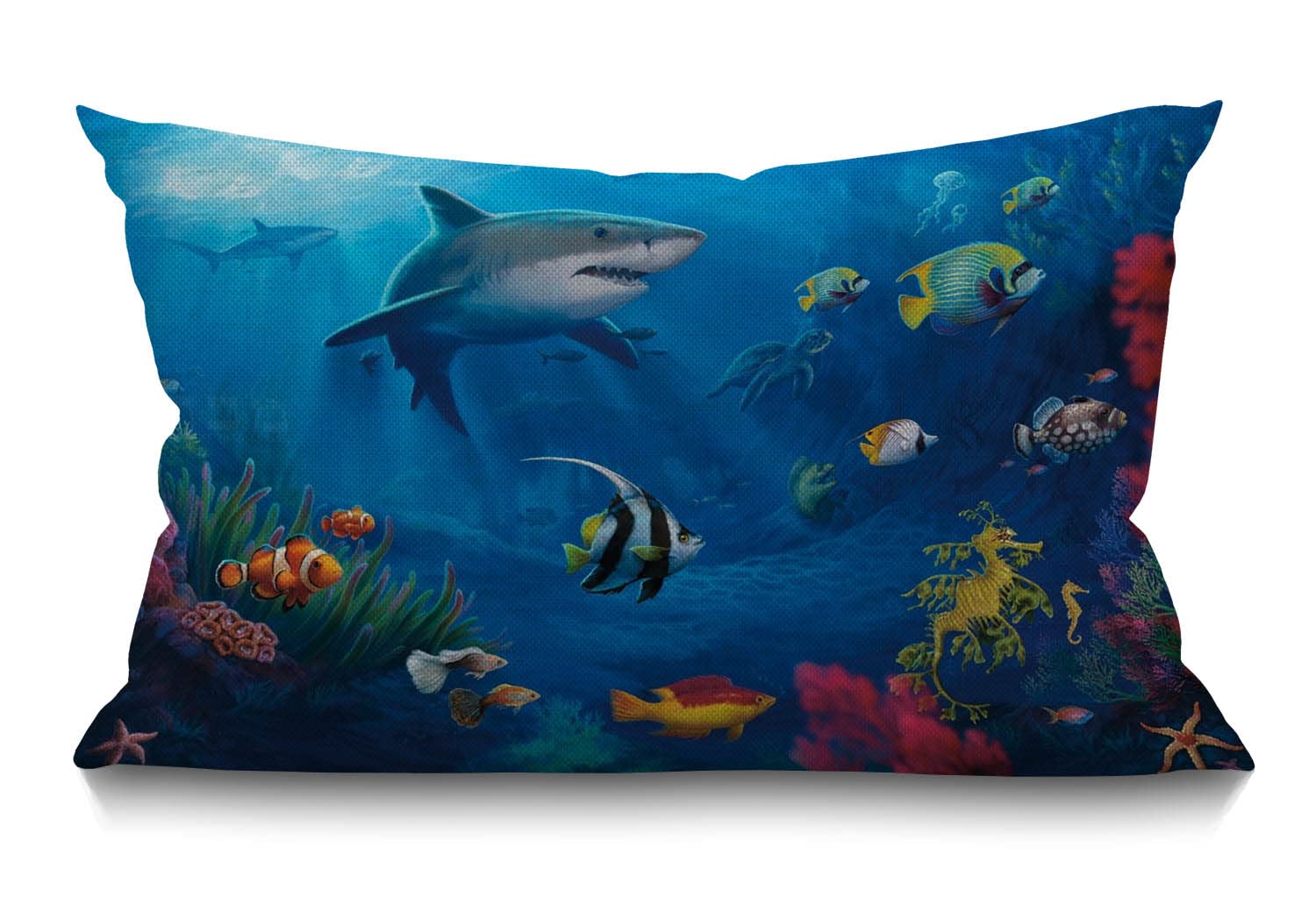 Bgbdeia Multi 272 Oblong Cushion Cover Farmhouse 12X20 Inch Soft Linen Throw Pillowcase Under Sea Fish Sharks Pillow Cover For Couch Bed Sofa Chair,30 X 50 Cm