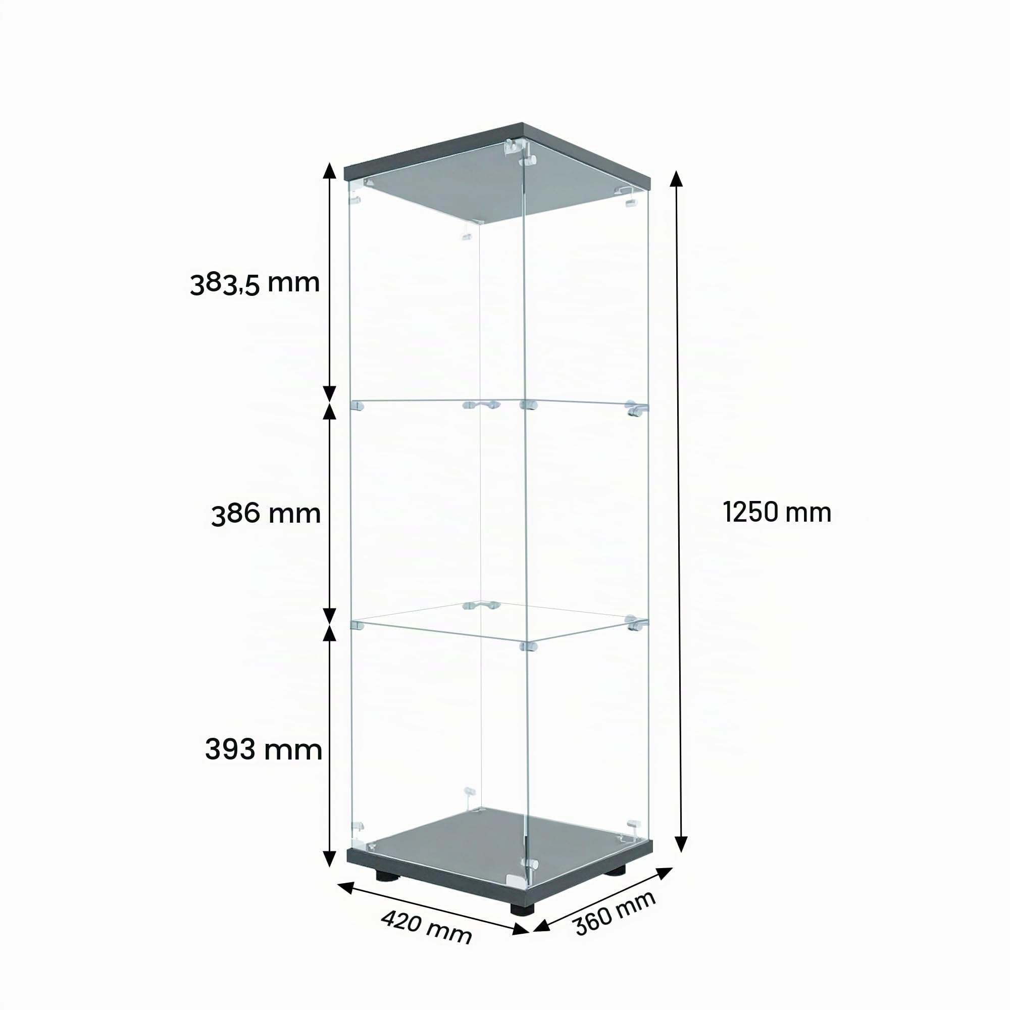 Vitrina de Cristal,3 Pisos Vitrina de Exposición con Luz LED,Vitrina Expositora para Colecciones,1 Porte et Serrure,Gabinetes de Vidrio para Salón,Dormitorio,Pasillo,42×36×125cm, Negro
