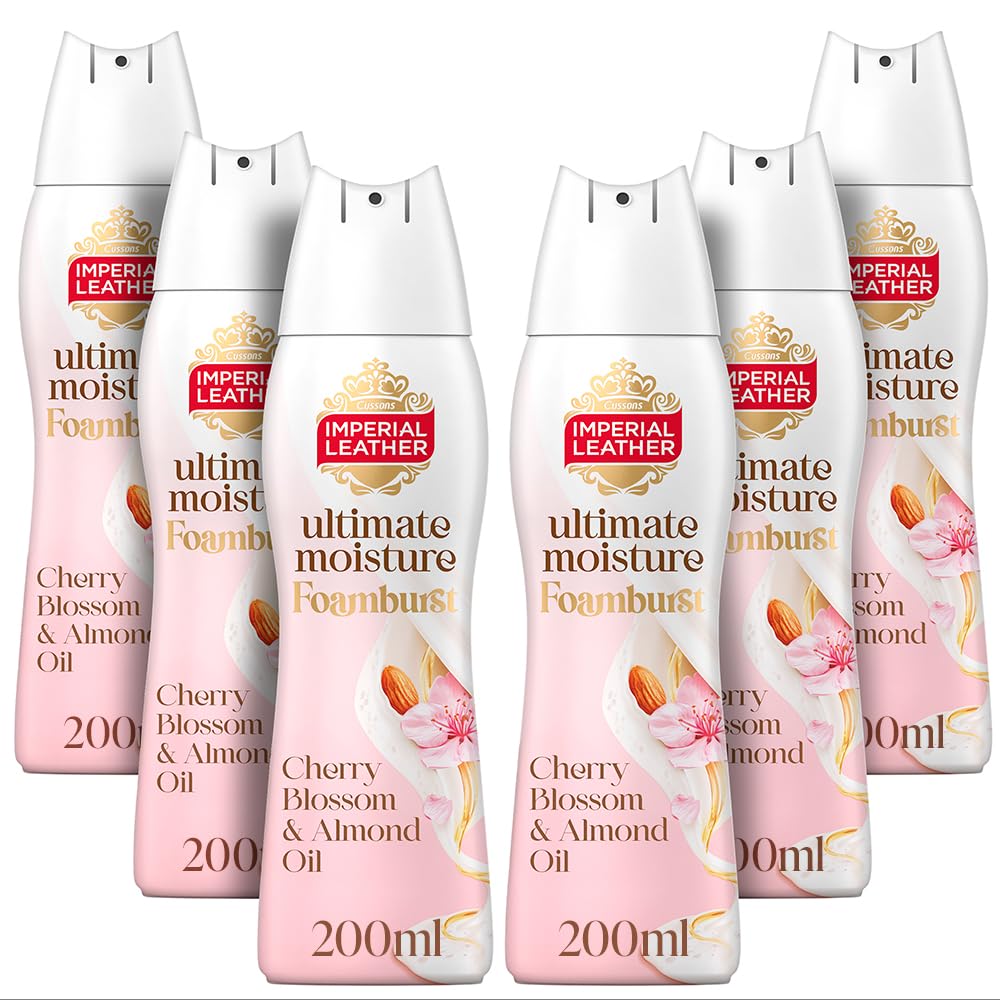 Imperial Leather Ultimate Moisture Cherry Blossom & Almond Oil Foamburst, Ultra Rich Lather & Delicate Fragrance, Suitable for Sensitive Skin - Vegan & Cruelty Free (200ml), Multipack 6 x 200ml