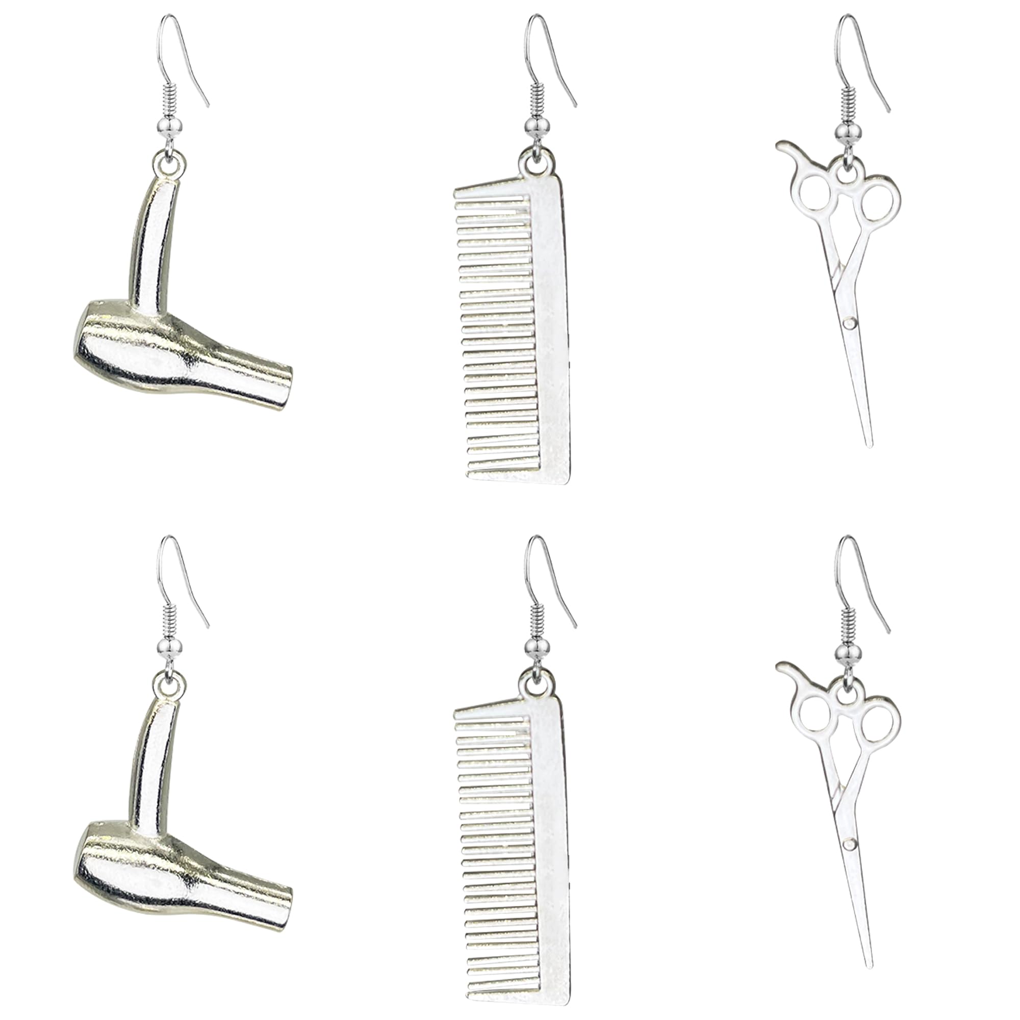 CWVHQ 3Pairs Gothic Scissors Earrings for Women Men Hairdresser Blow Dryer Dangle Earrings Comb Dangle Earrings Cosmetology Graduation Stylist Gifts