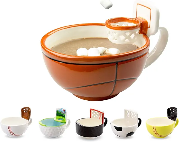 MAX'IS Creations The Mug with a Hoop Basketball Mug Funny Ceramic Coffee Mugs Cereal Bowl Sports Coach Kids Basketball Gifts for Boys 8-12 12-14 Girls Stuff Accessories Mini-Hoop for Kids, 16oz
