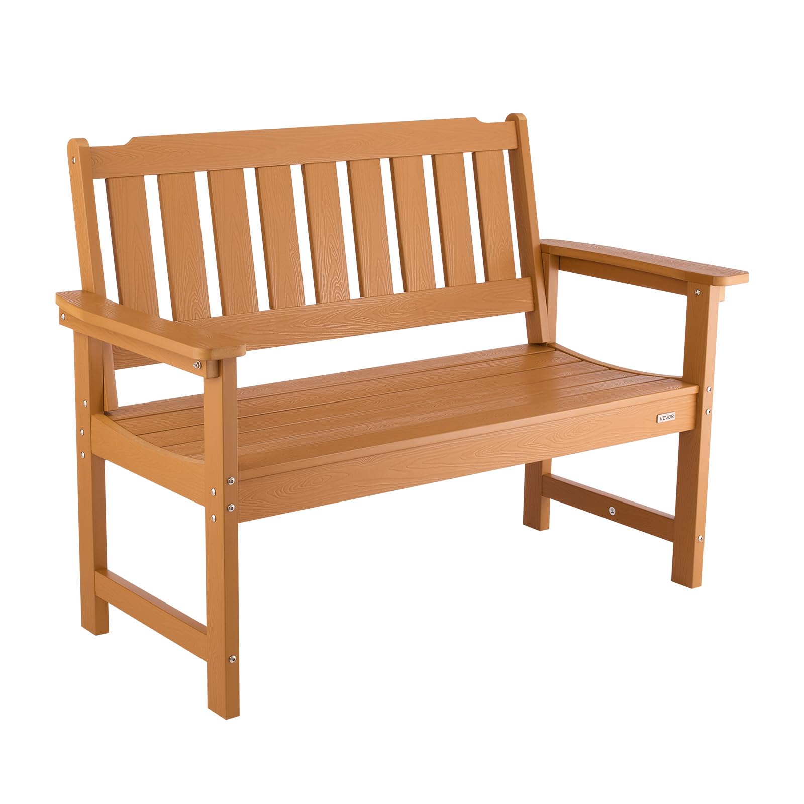 VEVOR Panca da Giardino, Panca da Esterno in Plastica Lunghezza 128 cm Capacità di Carico da 363 kg, Sedia per Esterno con Schienale Braccioli per Cortile, Parco, Giardino, Colore Legno Naturale