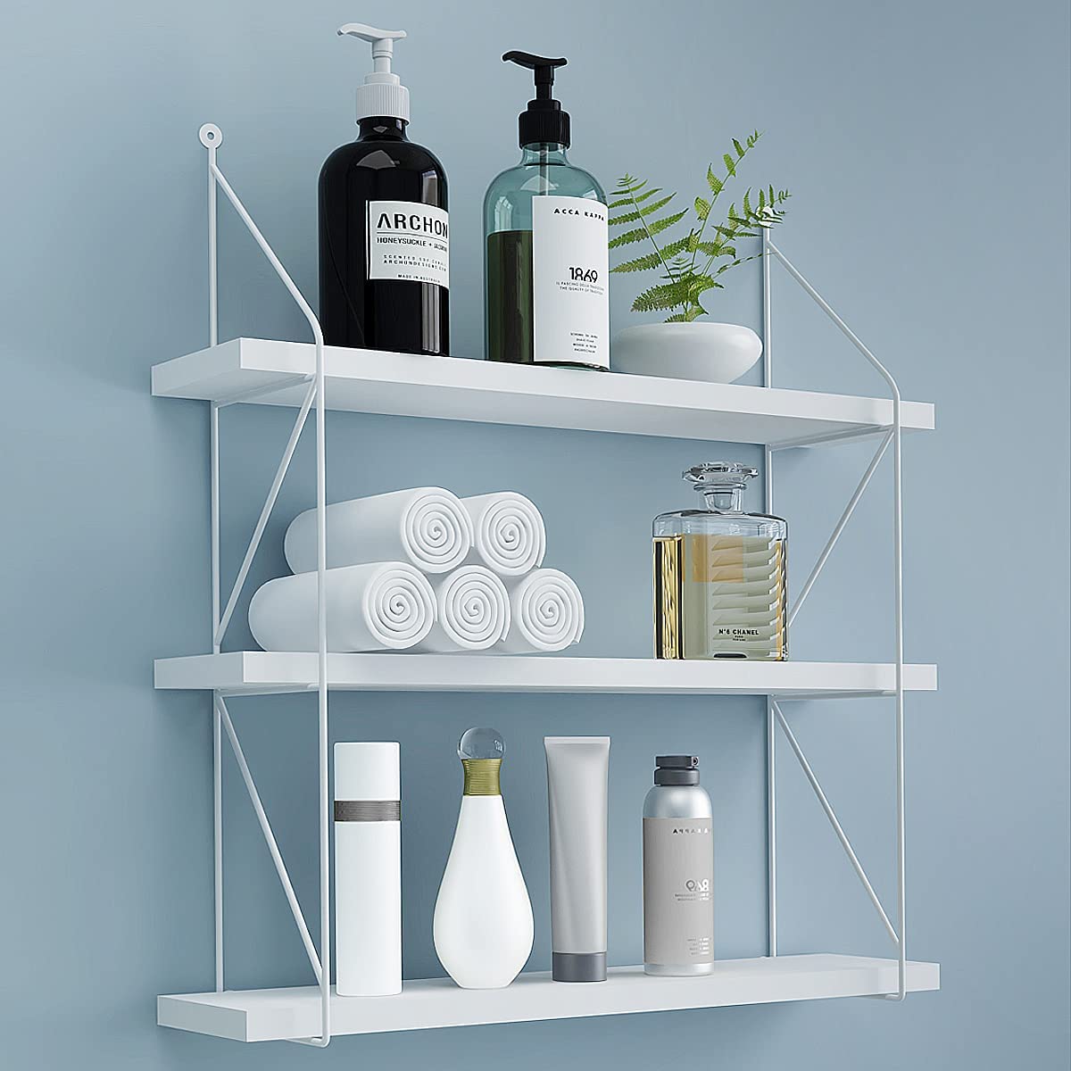 LAPTAIN 3-Tier Display Wall Shelf Floating Function Storage Rack Hanging Wall Shelves White for Bathroom Kitchen Office Nursery Room and More
