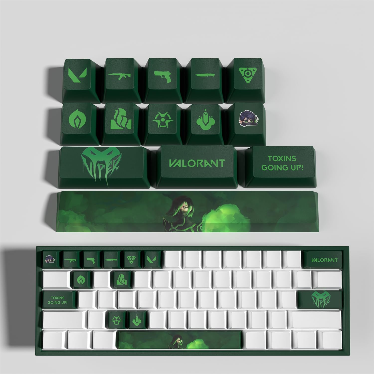 Valorant Viper - Juego de 14 llaves PBT de alta densidad, diseño de sublimación de perfil OEM para creadores de contenido y amantes de los deportes