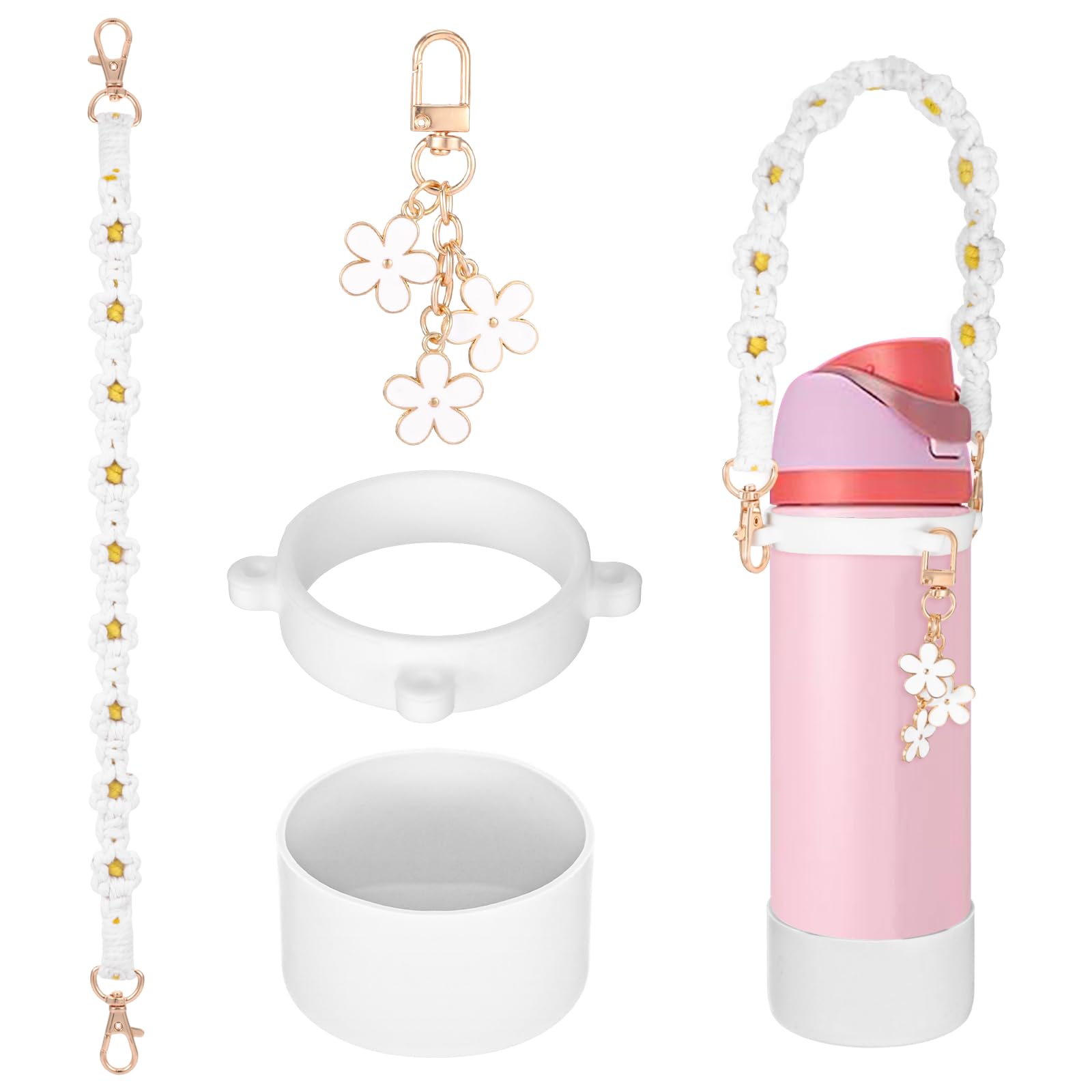 Silicone Boot Set for Owala Water Bottle 24 oz 32 oz with Handle Strap and Charm Compatible with Owala Freesip, Water Bottle Straps for Carrying for