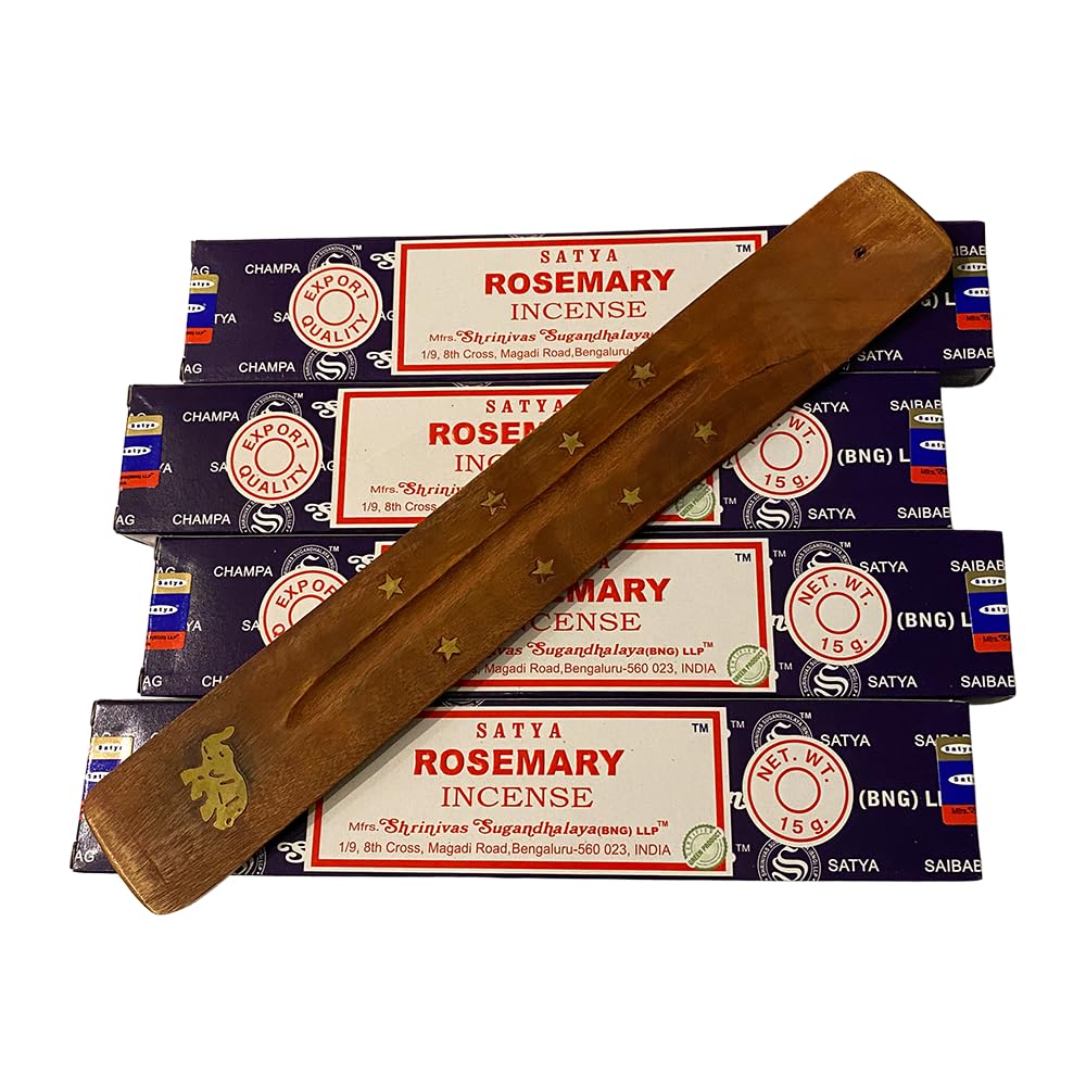 VIE Satya Incense Sticks, 4 Packs x 15g, with Incense Holder, Rosemary