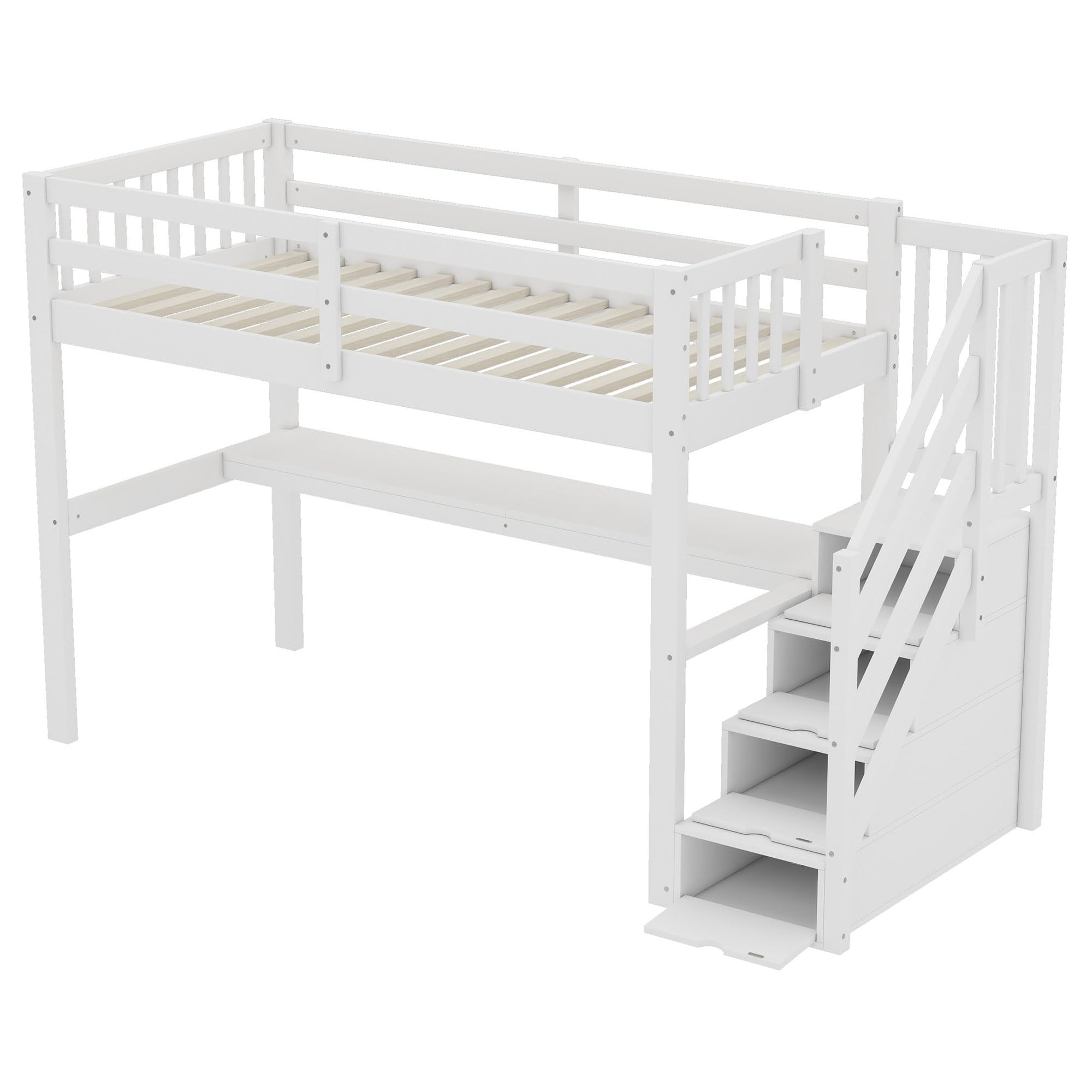 Lettino A Soppalco Con Scrivania - 90x200 Cm, Bianco, Senza Materasso - Per Camerette E Spazi Piccoli - Foto 3