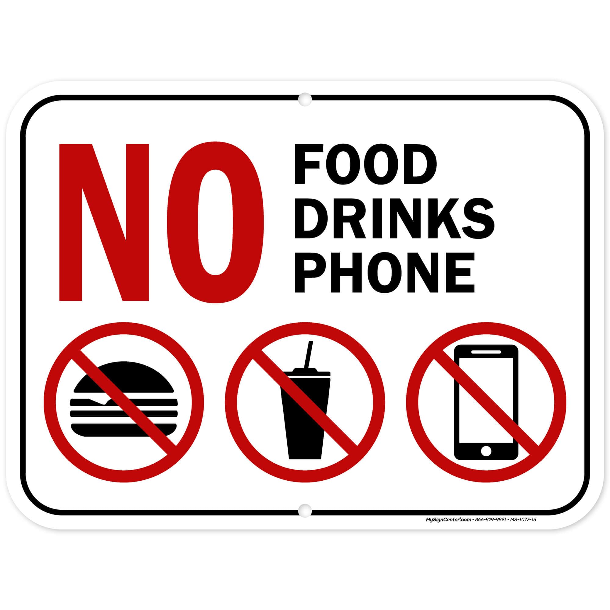 No Food No Drinks No Phone Sign, 12x16 Inches, Rust Free DiBound, Fade Resistant, Made in USA by My Sign Center