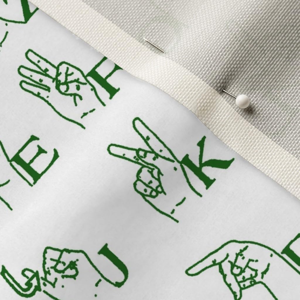 Spoonflower Fabric - Sign Language Green American Printed on Upholstery Velvet Fabric Fat Quarter - Upholstery Home Decor Bottomweight Apparel
