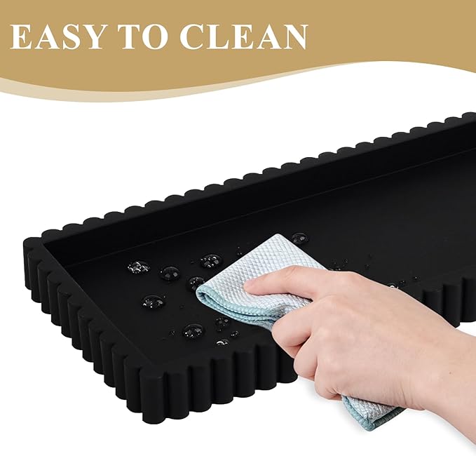 Organizador de Baño de Silicona, Bandeja para Esquina de Lavabo, Negro miniatura 5