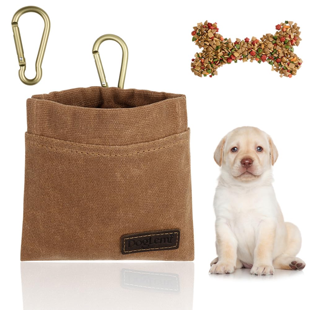 Borsa Addestramento Cane, Borsa Porta Snack per Animali Domestici, Porta Snack Cane, Sacchetto per Cani a Mani libere con moschettone, per addestramento di Cani (Marrone)