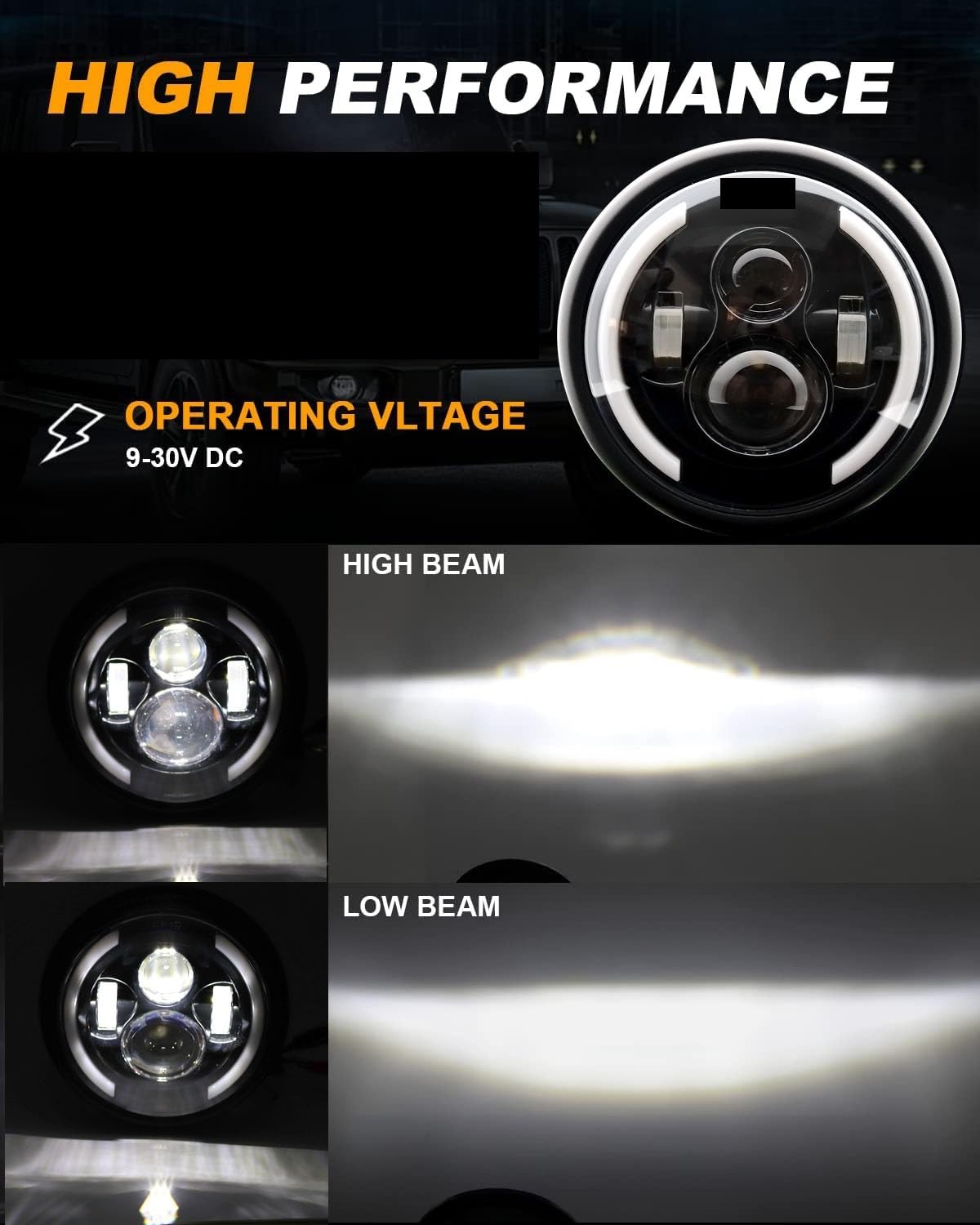 Dirt Bike Reflektor Motocykl Head Light 7,5-calowy LED Retro Bucket Zmodyfikowany reflektor motocyklowy Hi/Lo Beam DRL Matowa czarna obudowa reflektora ze wspornikiem