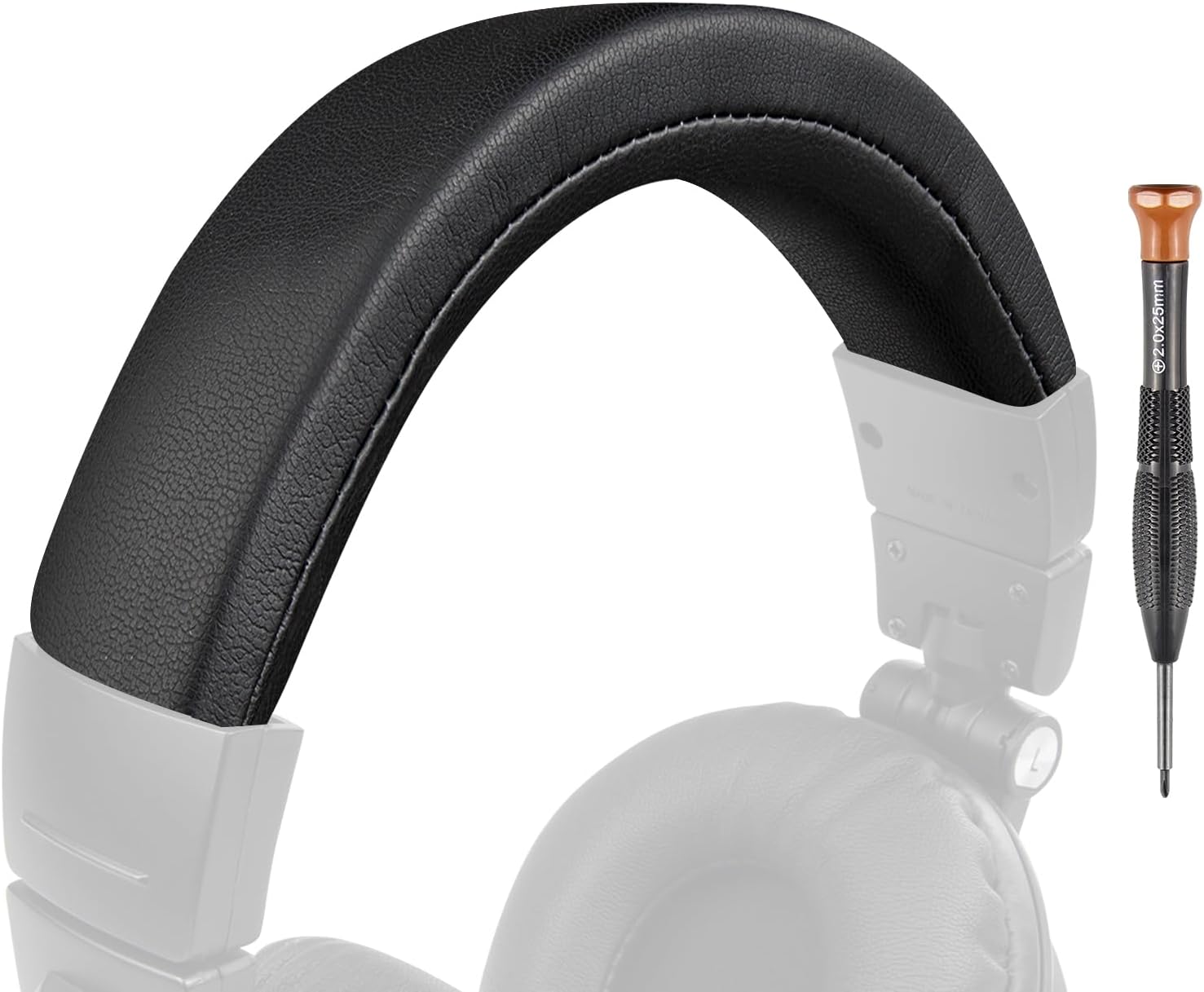 SOULWIT Protein Leather Headband Cover for Audio Technica ATH M50, M50X, M50XWH, M50XBT, M50XBT2, M50S/LE Headphones, Replacement Headstrap Pad Repair Part (Black)