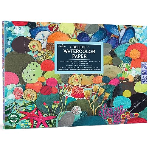 eeBoo Piece & Love: Tidepool Watercolor Pad - 16 Sheets, 85 lB Paper, 9.5 x 6.5 Book, Adults Arts & Crafts