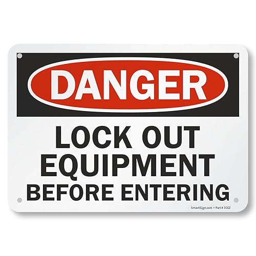 SmartSign Letrero "Peligro - Bloquea el equipo antes de entrar" | Aluminio de 7 x 10 pulgadas Aluminio no reflectante de 7" x 10"