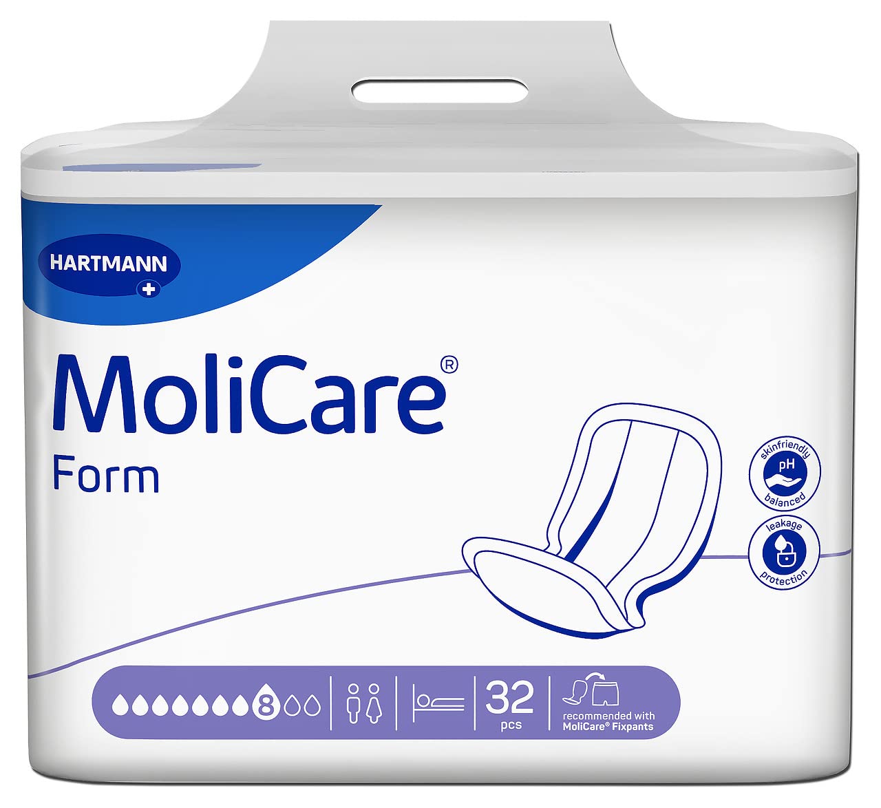 Molicare Forma de 8 gotas, para incontinencia severa: alta seguridad, protección extra contra fugas y discreción para mujeres y hombres, para usar con Molicare Premium Fixpants, 4 x 32 unidades