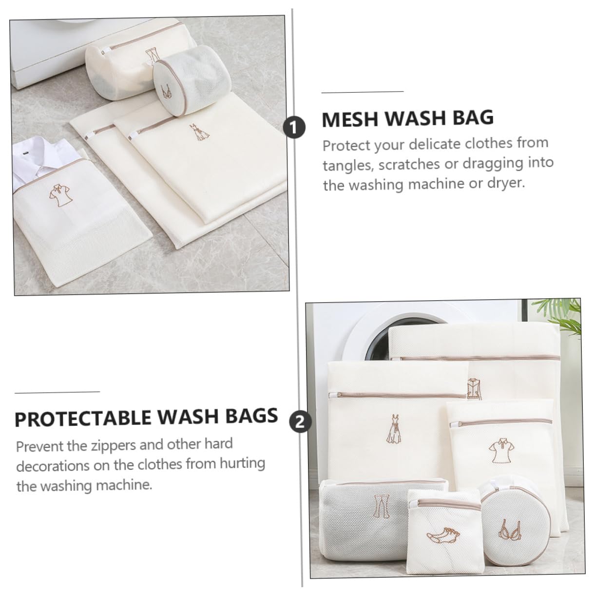 POPETPOP Wäschesäcke 6 Stück Polyester Beige zum Schutz vor Kratzern und Sortieren von Kleidung für Waschmaschine und Aufbewahrung