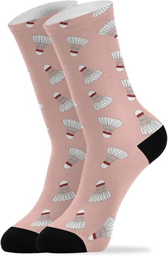 Socks for Men Women Badminton Shuttlecock Pink Novelty Funny Unisex Crazy Funky Dress Crew Socks for Men Dad Grandpa Holiday 1 Pair