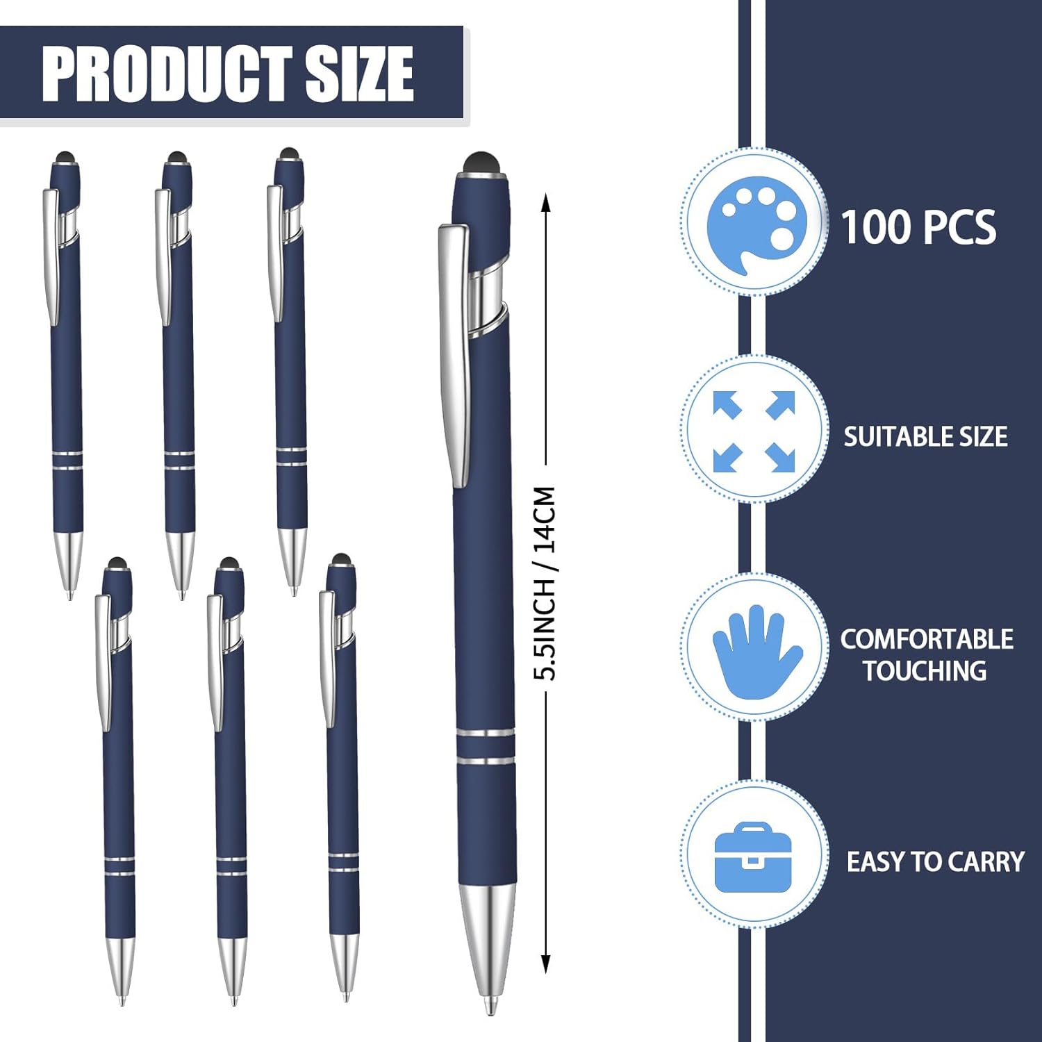 100 Pcs Ballpoint Pen with Stylus 2 in 1 Ballpoint Pen for Touch Screens, 2 in 1 Thank You Pen Gift for Colleagues, Coworker, Office (Navy Blue)