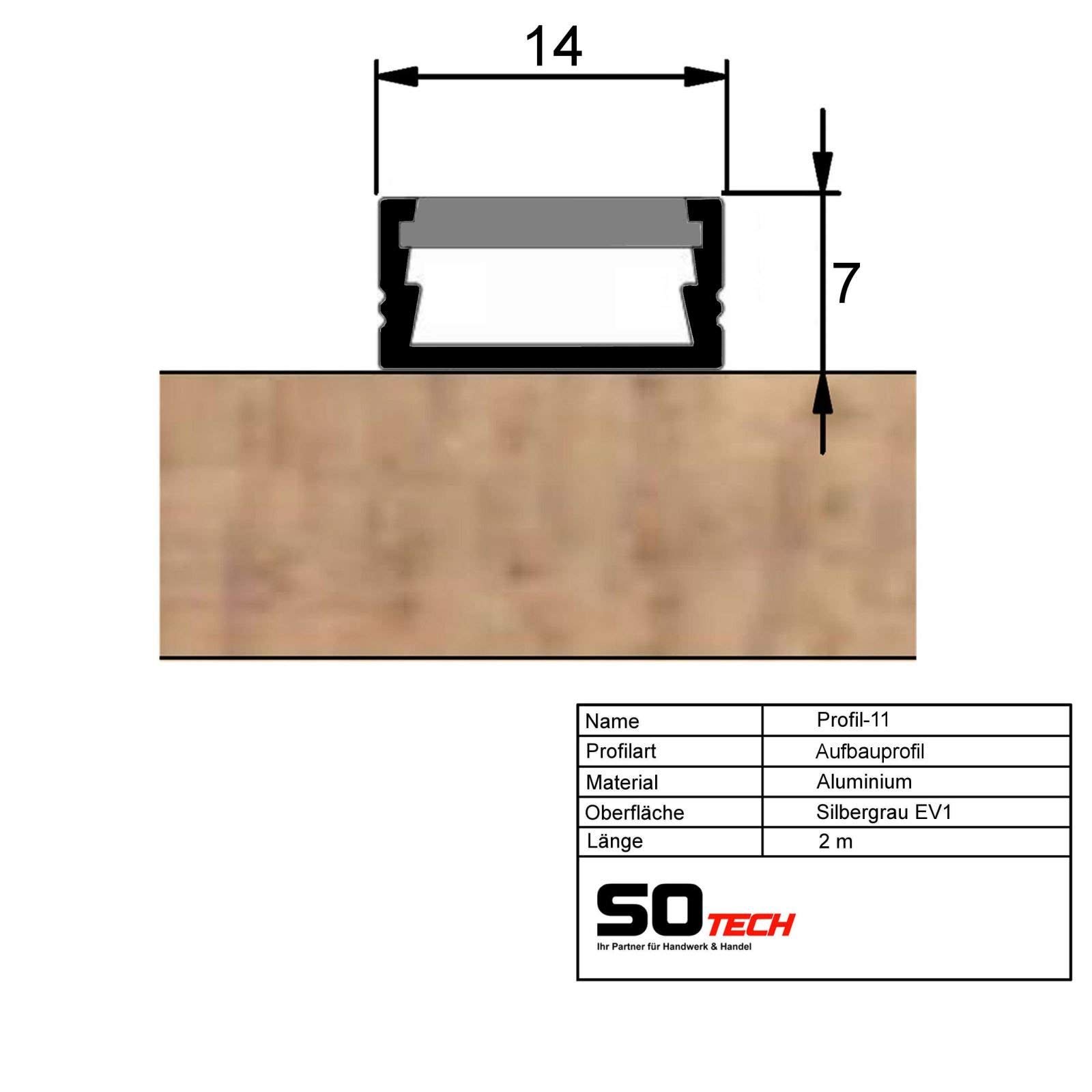 SOTECH 3 x Profilo-11 LED con Copertura Opaca ciascuno 2m per Strisce LED