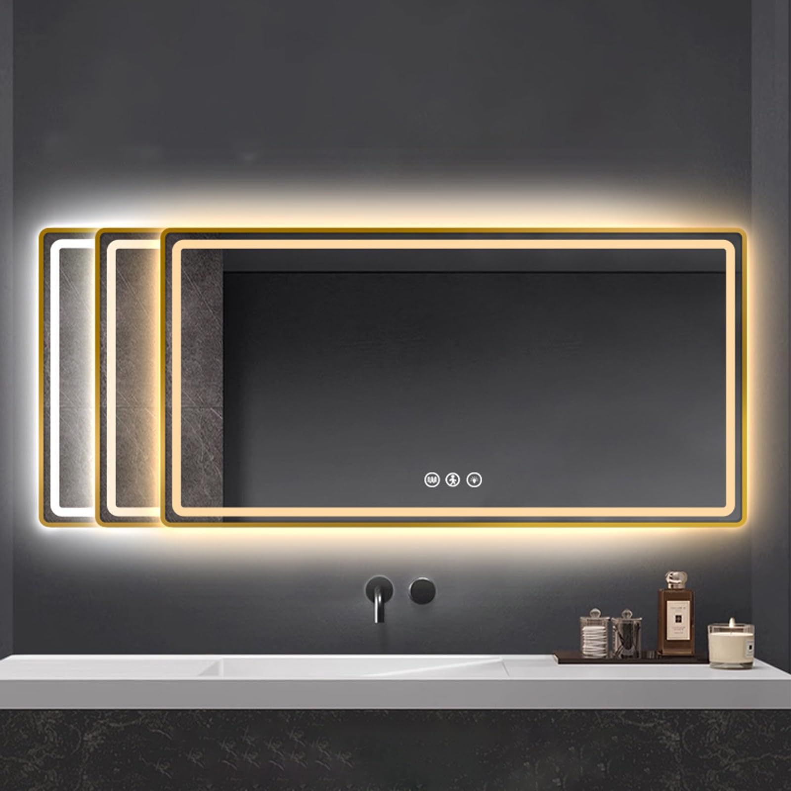 Miroir LED salle de bain anti-buée intelligent à détection 90°