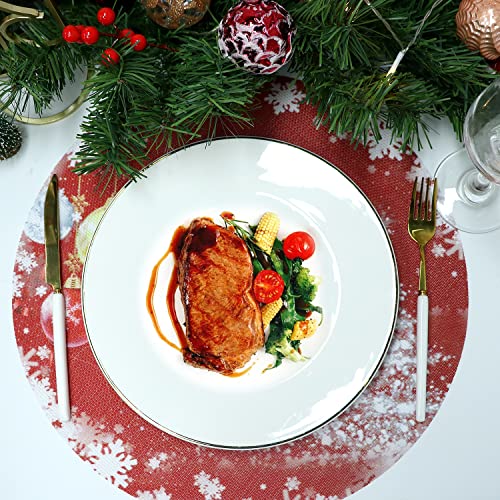 Ginphan Round Christmas Placemats Set Of 6 Red Place Mats Indoor For Holiday Kitchen Dining Decor Plastic Vinyl Christmas Placemats Non-Slip Washable Wipeable 15Inch Table Mats #TOP2
