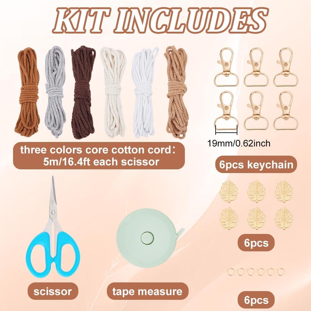 FREEBLOSS 6 Set Macrame Keychain Lanyard Kit DIY Macrame Palm Leaf Keychain Kit with Instruction Macrame Wristlet Macrame Hanging Decor DIY Macrame Kit for Beginners - Image 2