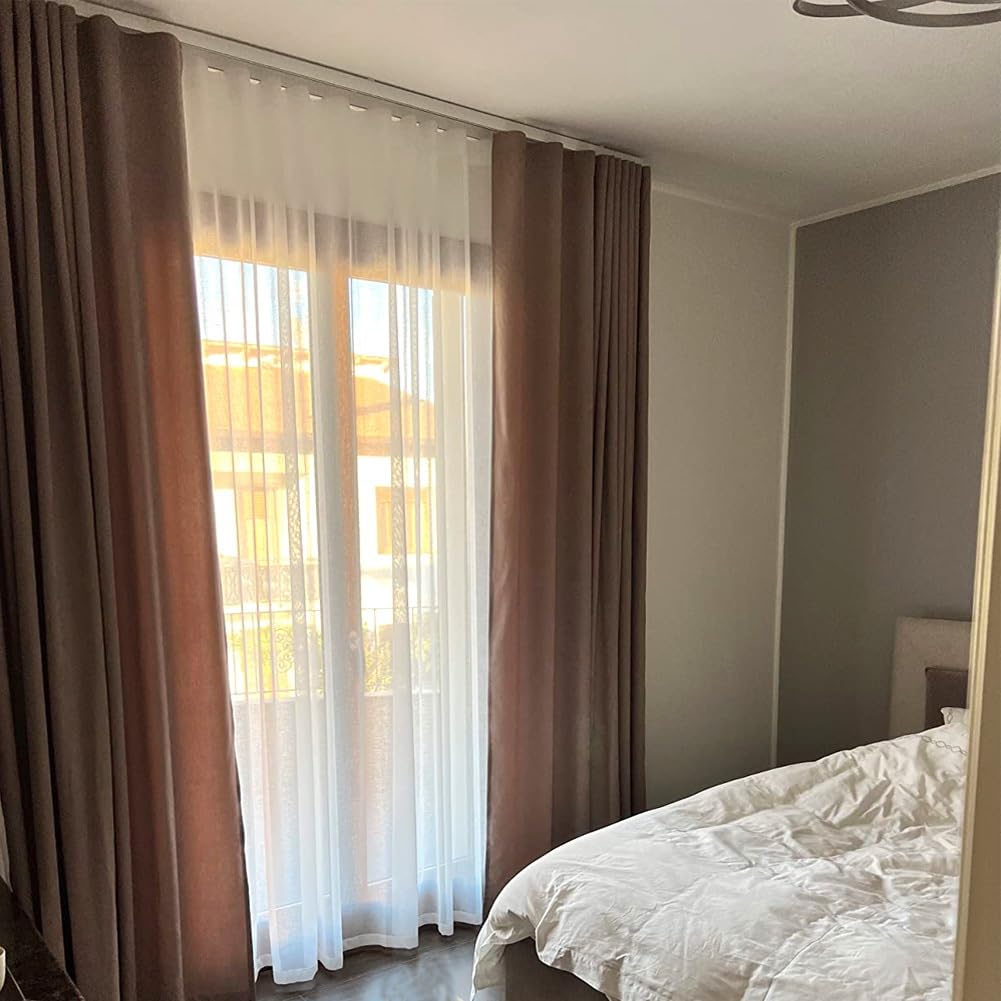 Stille, doppelläufige Gardinenstange, 400 cm, Aluminium-Gardinenstange für Wohnzimmer, Schlafzimmer, Hotels – Decken- oder Wandhalterung – elegante Champagnerfarbe – vielseitiges Vorhangsystem