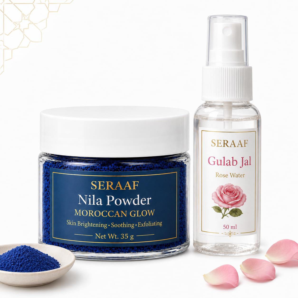 Moroccan Nila Powder for Face and Pure Rose Water Combo Set for Skin Whitening | Authentic Nila Morocco Blue Face Mask Powder with Natural Rose Water Spray for Face Pack-image-10
