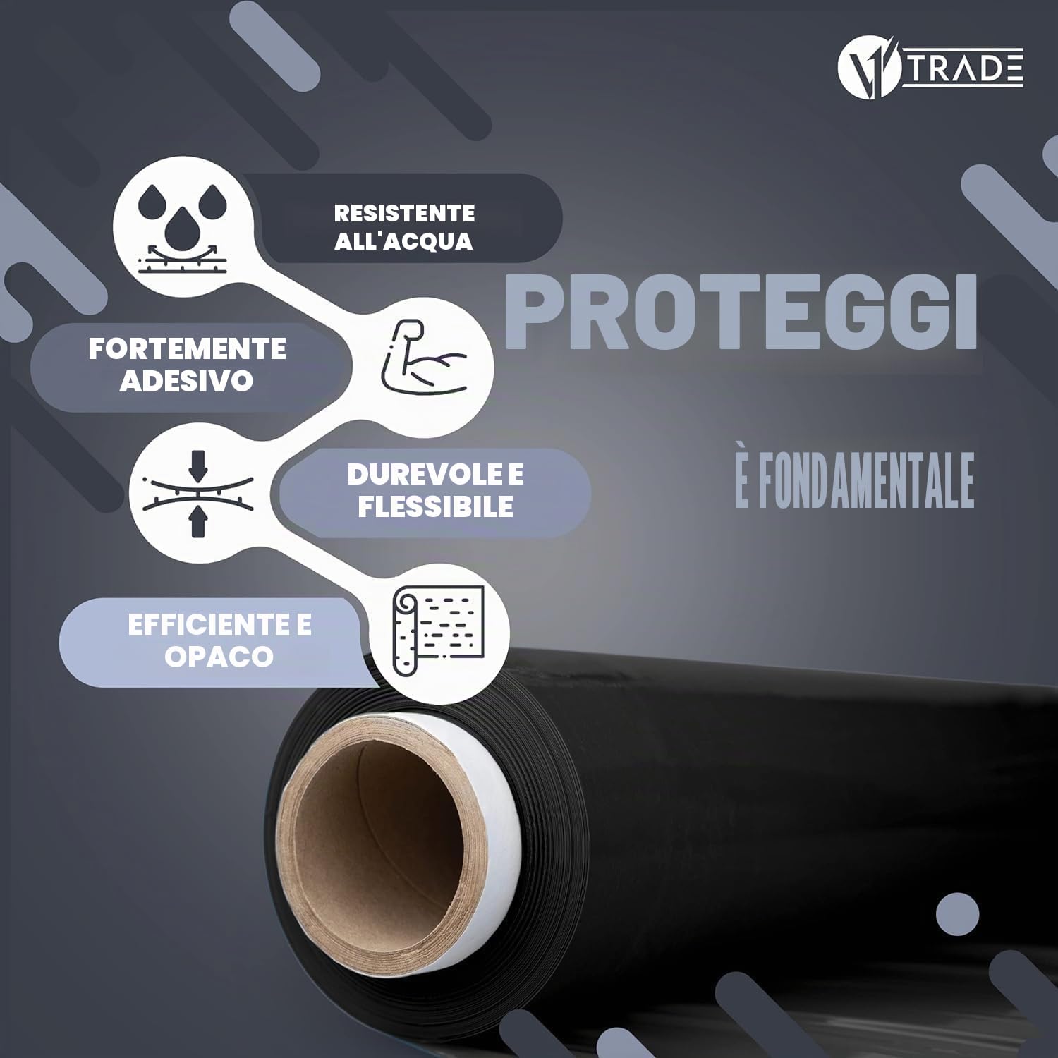 V1 Trade Pellicola per Imballaggio Nera – 6 Rotolo 350 m x 50 cm – Spessore 23 micron – Film Estensibile Trasloco Mobili – Stretch Film per Pallet