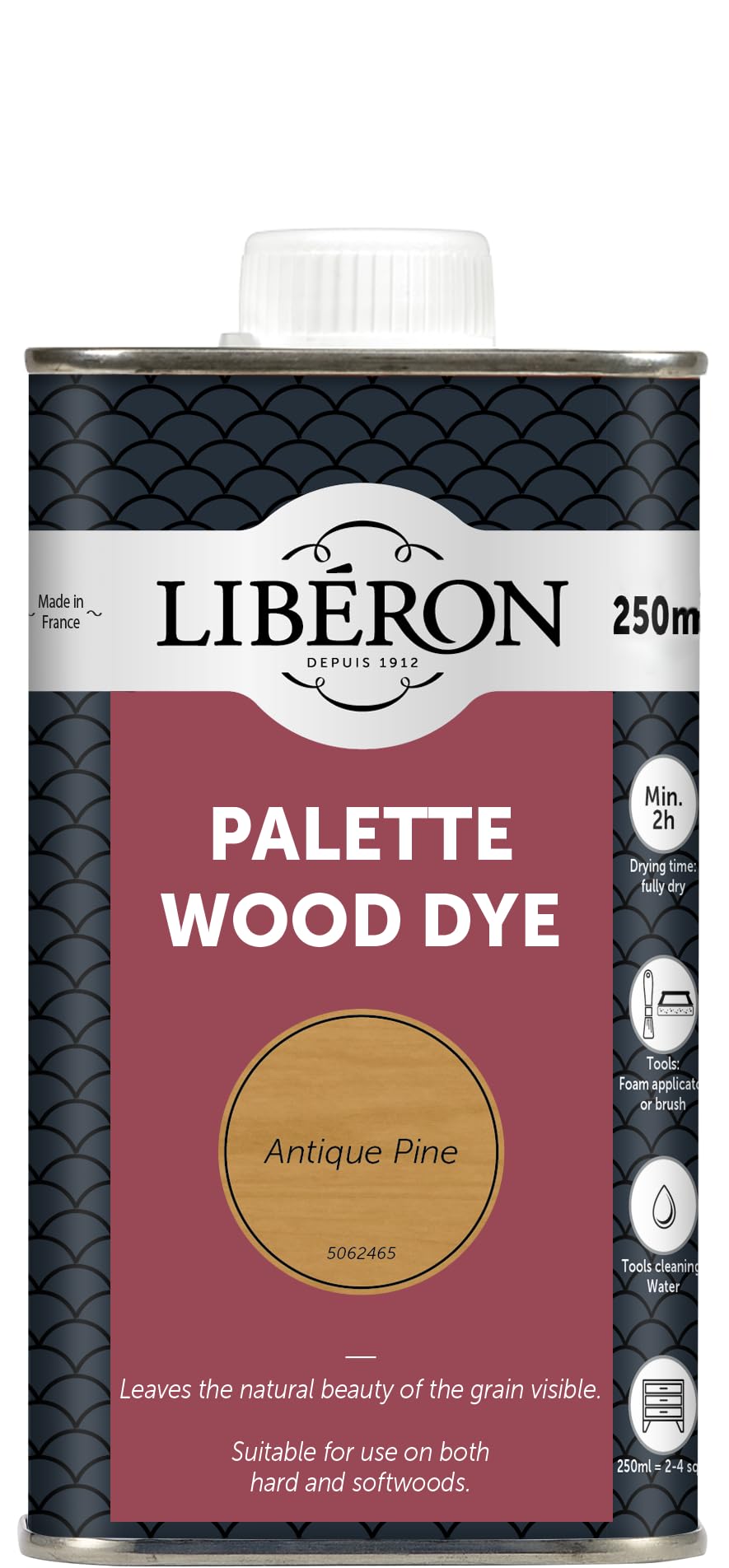 Liberon Palette Wood Dye Water-Based Antique Pine 250ml Tin – Natural Grain Tint