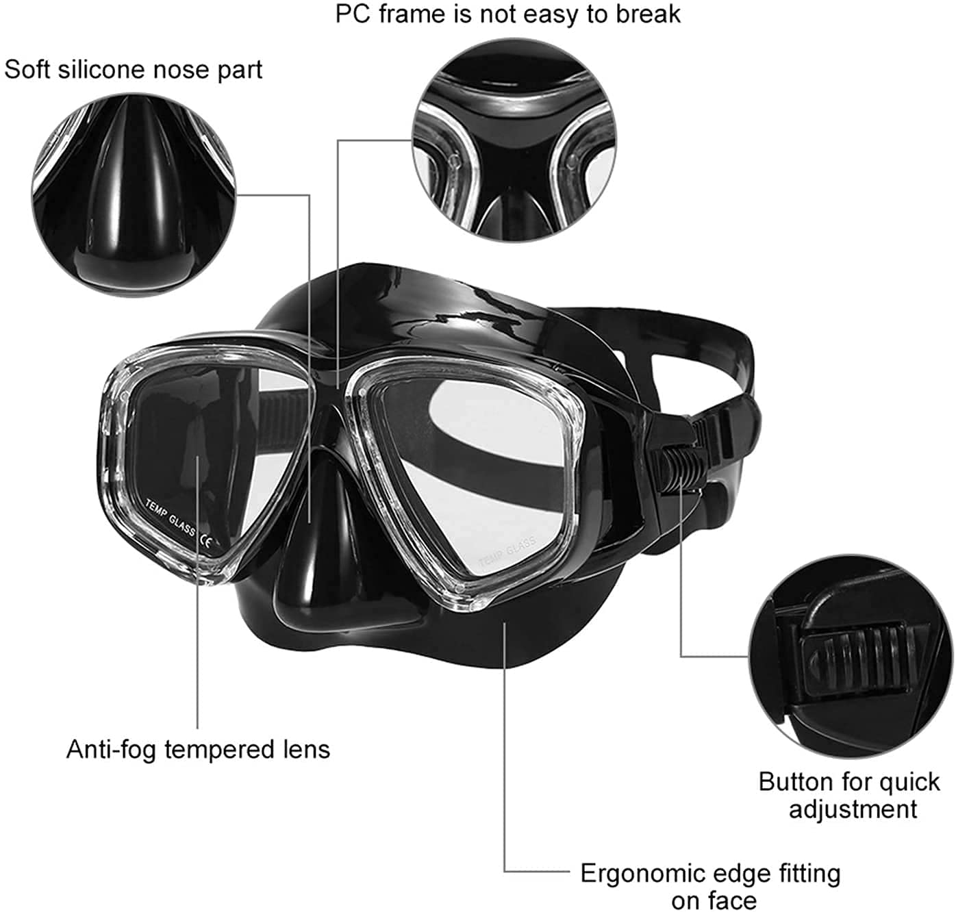 Máscaras de Buceo, máscaras , Snorkel subacuáticas, antivaho, natación, Vidrio for Hombres y Mujeres