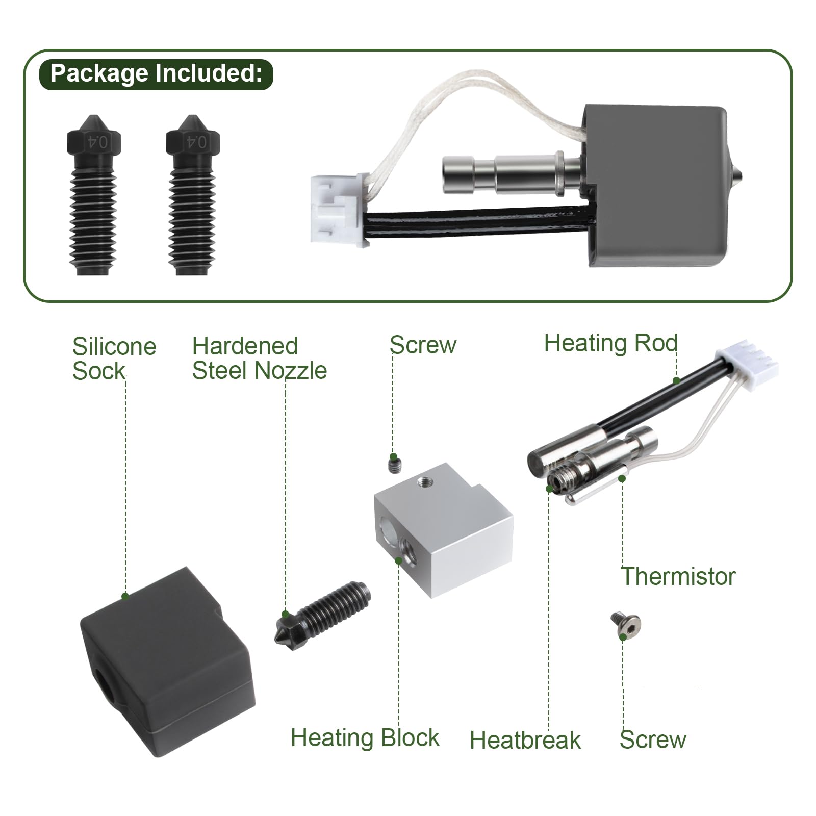 IdeaFormer Kobra S1 Hotend, zestaw wylotowy z ekstruderem z 2 szt. wytrzymałych dysz stalowych 0,4 mm, twarde dysze wylotowe dla Anycubic Kobra S1/Kobra S1 Combo