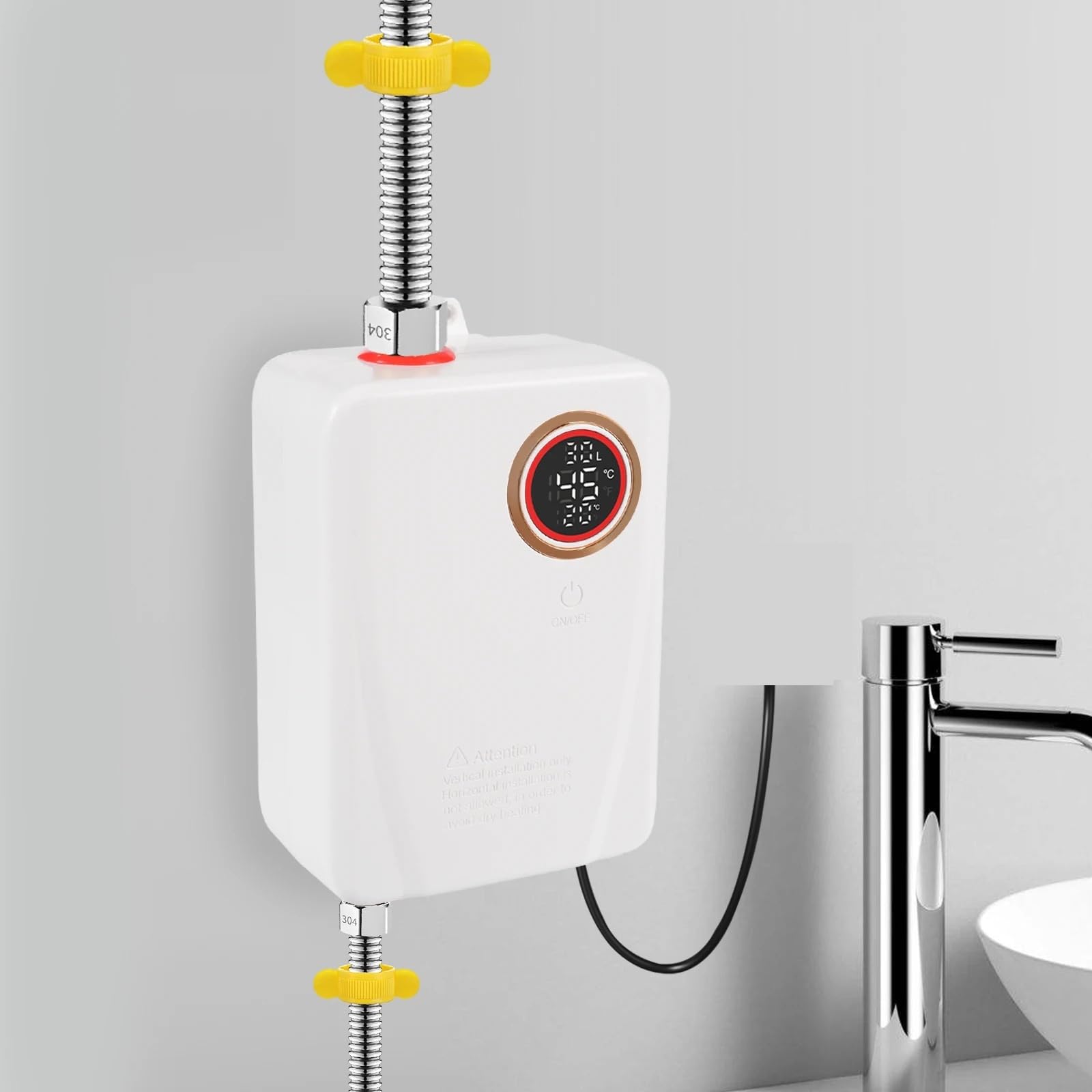Podgrzewacz wody ze stali nierdzewnej o mocy 3000 W, czarno-biało-czerwony, z funkcją natychmiastowego podgrzewania, montowany na ścianie, do domów i szkół Codzienne gospodarstwo domowe(Nero)