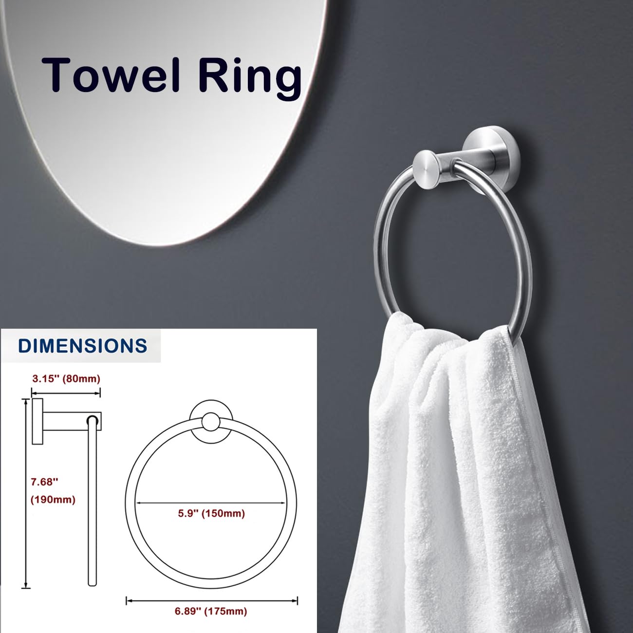 Set di 5 pezzi di accessori da bagno spazzolati, barra