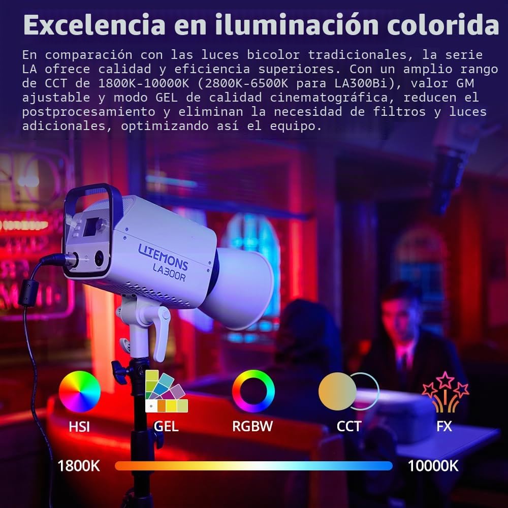 Godox LITEMONS LA300R RGB COB Video Light Bowen Mount 1800K to 10000K CCT with GM Adjustment 94,700 lux @ 1m Standard Reflector Support APP Control