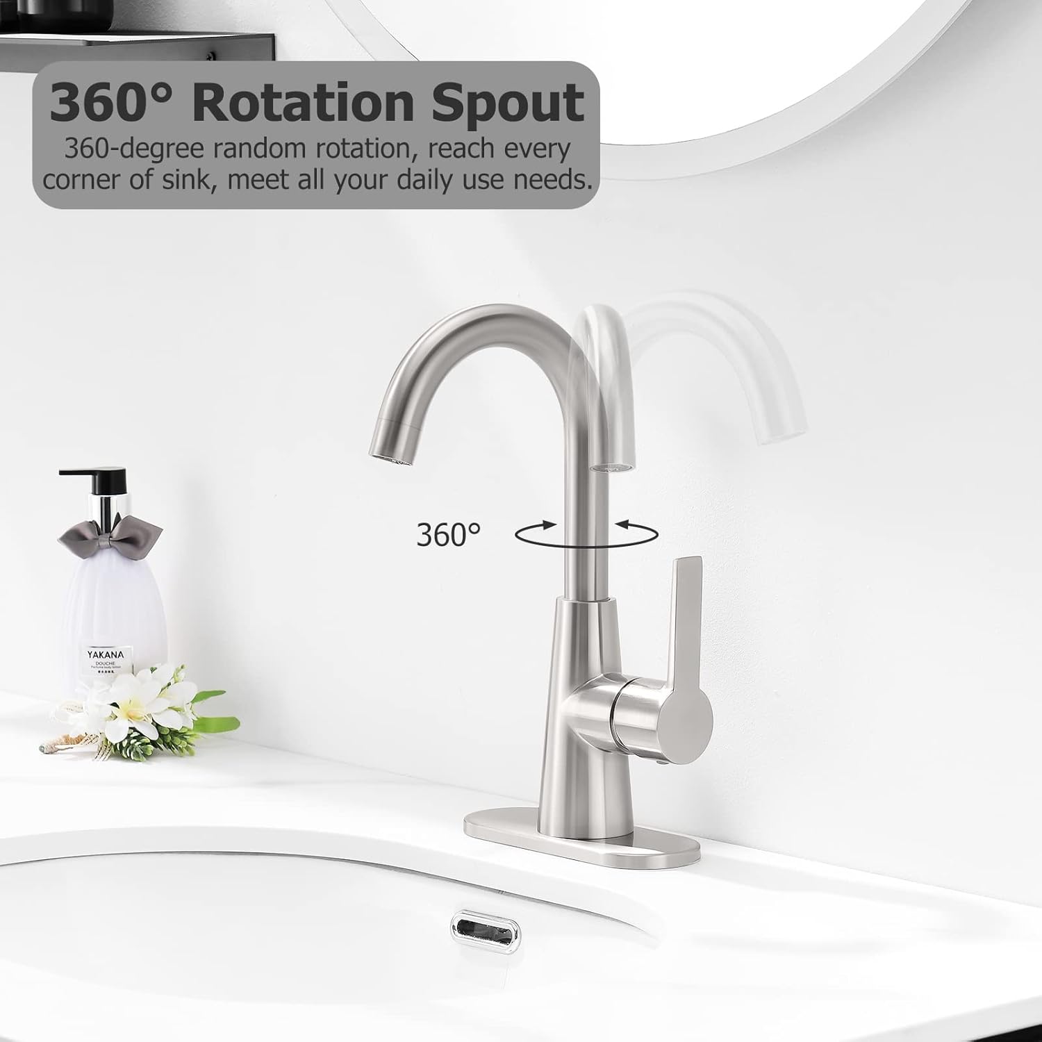 Brushed Nickel Bathroom Sink Faucet, RV Bathroom Faucet, with Pop Up Drain and Water Supply Line by Phiestina, NS-SF01-BN-V+WE10-BN
