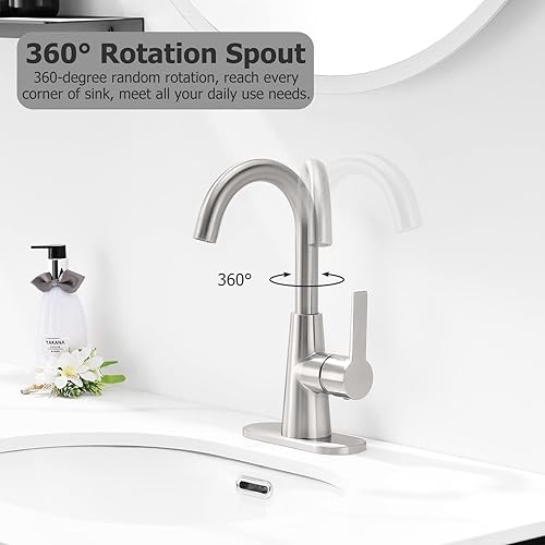 Miniatura 5 de Phiestina Grifo de baño de un solo orificio de 4 pulgadas, NS-SF01-ORB+WE10-BN