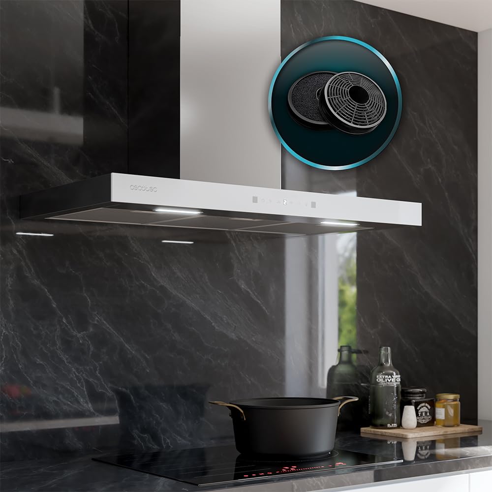 Cecotec Hotte Aspirante Flux TT 905500 Glass White A++ 90 cm 70W 550m3/h Commande Tactile LED