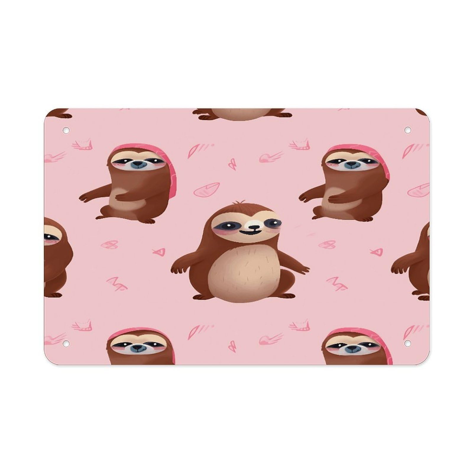 Fekiloot Style Sloth-Pink Metal Signs Wall Art Tin Sign